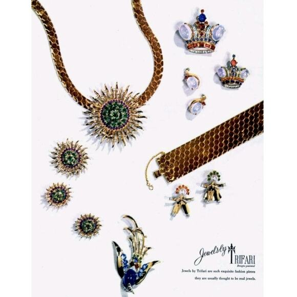 1944 TRIFARI VERMEIL STERLING RUBY CABOCHON SAPPHIRE ROYAL KING CROWN BROOCH - Picture 7 of 7